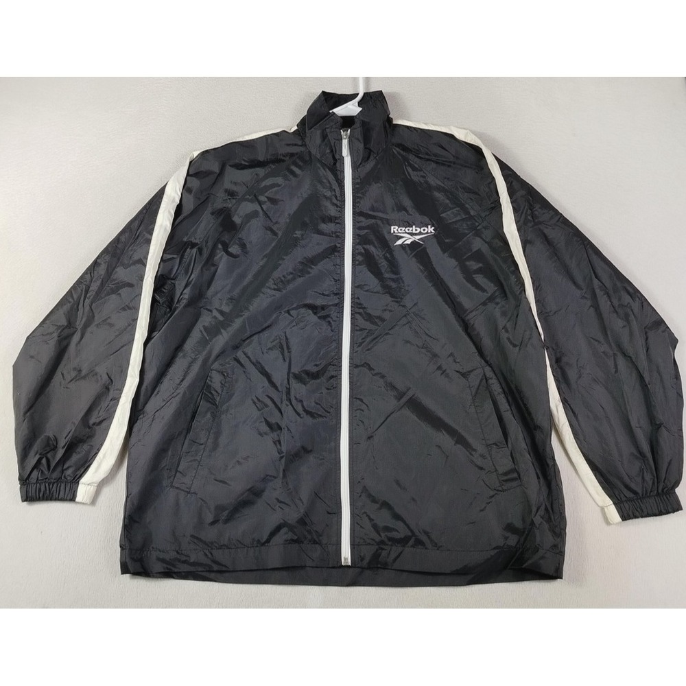 Vintage Reebok Jacket Mens Medium Black White Mesh Lined Windbreaker‎ 90s Track